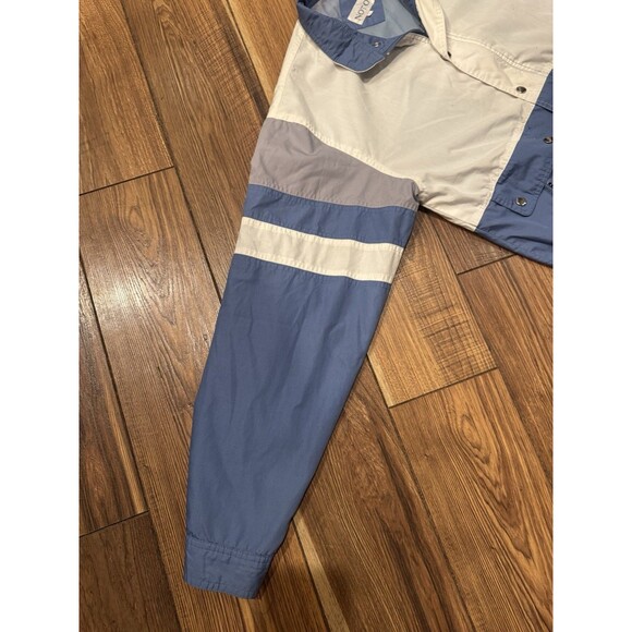 Vintage 80s 90s Jacket Mens M White Blue Grey Button Zipper Stripes Abstract Art - Picture 4 of 9